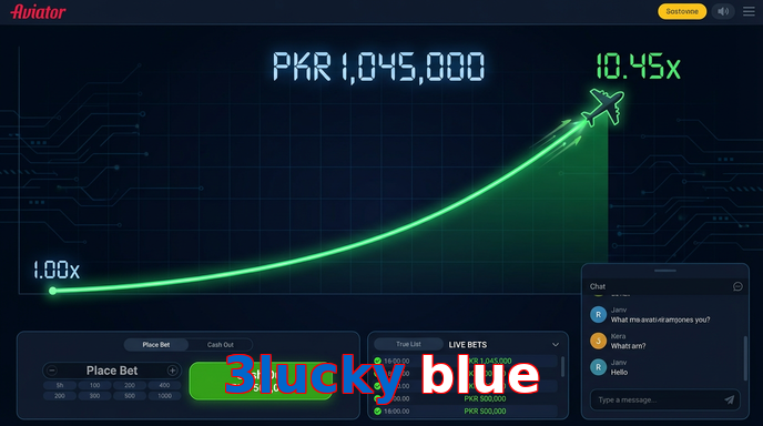 Main screen of 3Lucky Blue aviator page for PK players