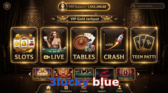 Main screen of 3Lucky Blue casino page for PK players